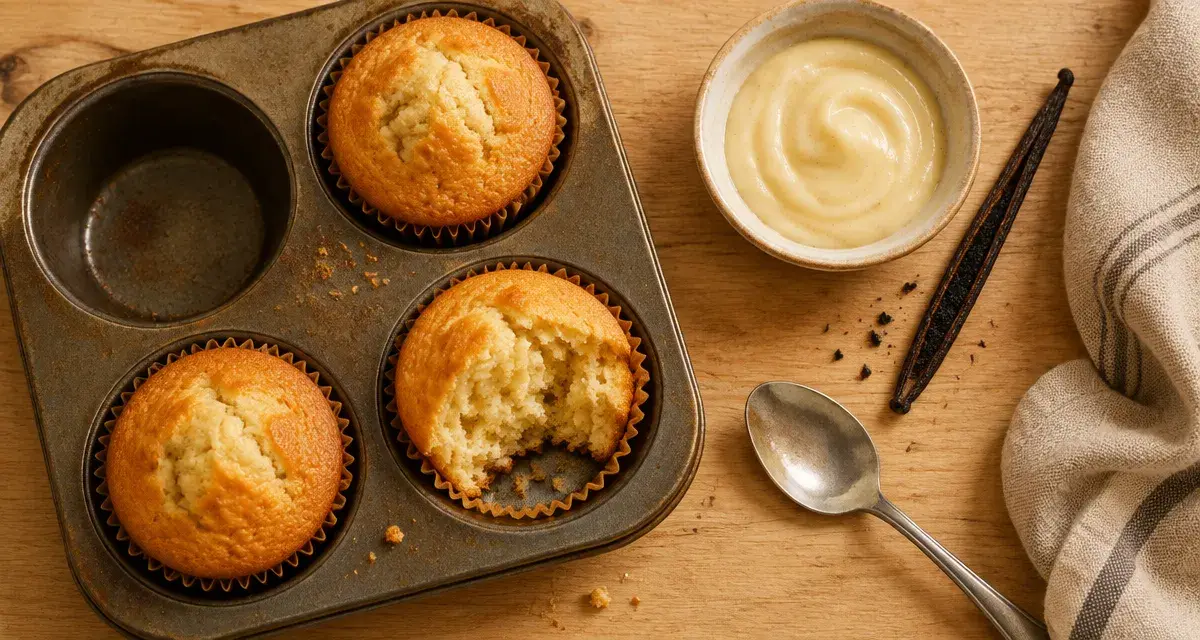 Muffin vanille moelleux, moule à muffins rempli