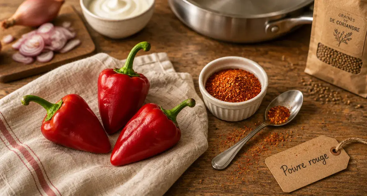 Piment de Bresse, goût fruité et piquant modéré, sur torchon